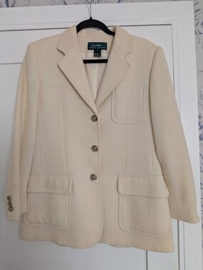 Ralph Lauren Cream Textured Wool Blazer Jacket